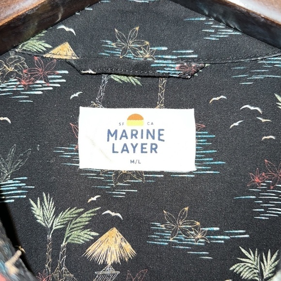 Marine Layer Short Sleeve Camp Shirt Size M/L Black Multi Color NWOT - Picture 2 of 13